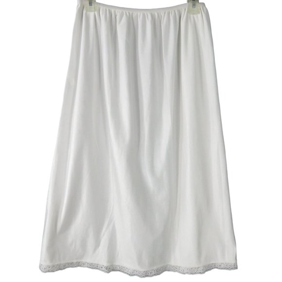 Vintage 70s Full Length White Nylon Half Slip Womens L Lace Hem USA Union Tag - Picture 1 of 10